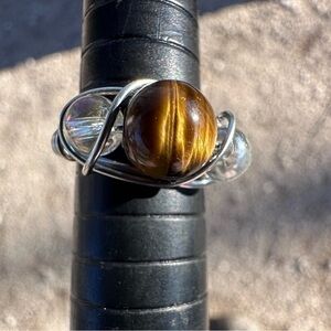Handmade tiger eye copper ring